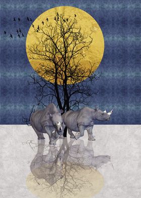 Rhinos in the Moonligh