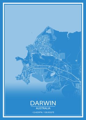 Darwin Australia Blue Map