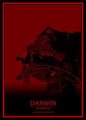 Darwin Australia Red Map