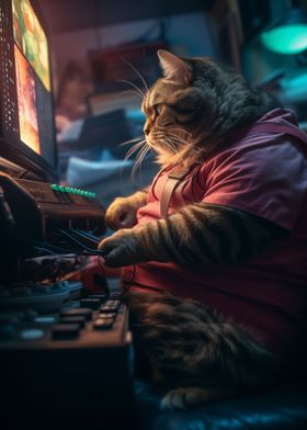 Funny Fat Hacker Cat Nerd