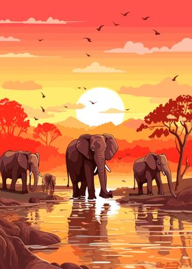 Elephants Africa Sunset-preview-2