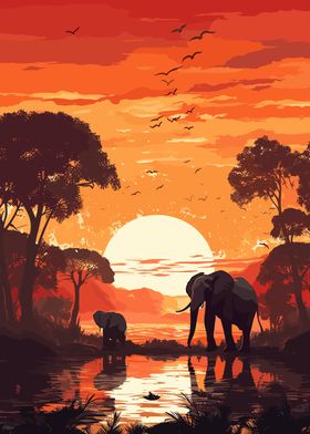 Elephants Africa Sunset