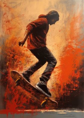 Skateboarder Oil Painting