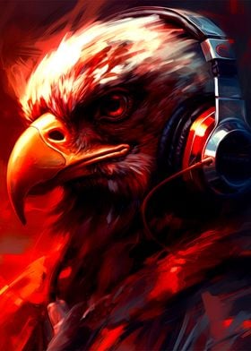 Eagle wearing headphone