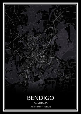 Bendigo AUS Black City Map