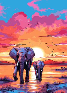 Elephants Africa Sunset
