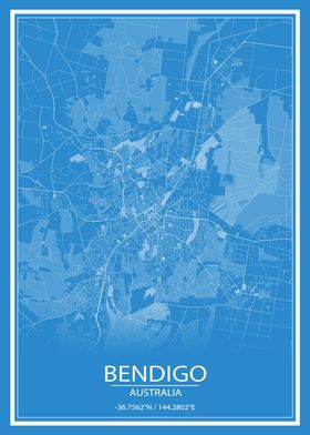 Bendigo AUS Blue City Map