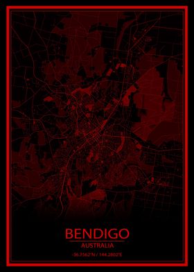 Bendigo Australia Red Map