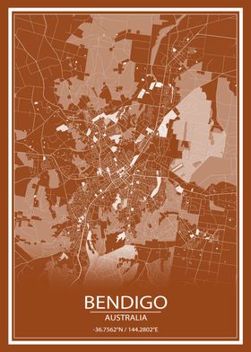 Bendigo AUS Brown City Map