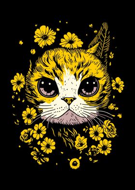 Cute cat yellow flowers