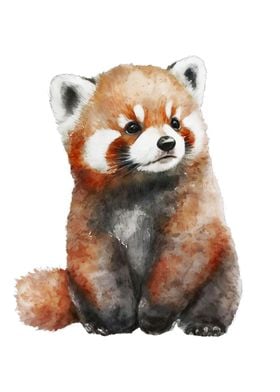 Baby Red Panda Watercolor 