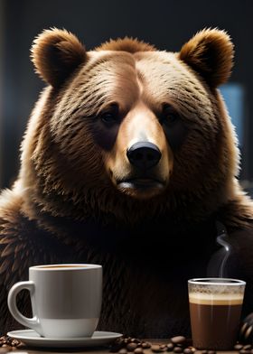 Funny drinking coffee bear