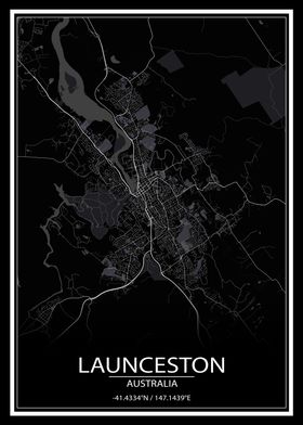 Launceston AU Black Map