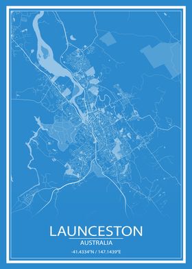 Launceston AUS Blue Map