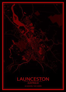 Launceston AU Red City Map