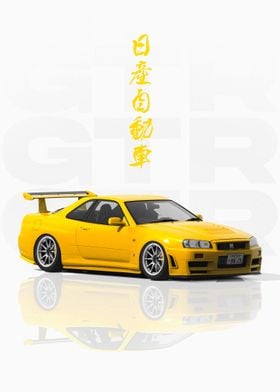 Yellow JDM Nissan GTR R34