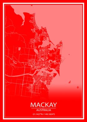 Mackay AUS Red White Map