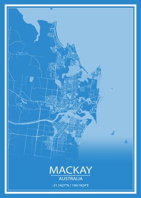 Mackay AUS Blue City Map