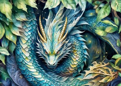 Blue dragon in leaves