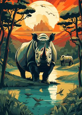 rhino animal retro