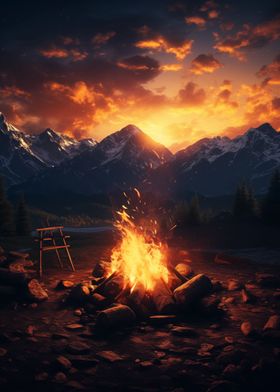 Bonfire Sunset Mountains