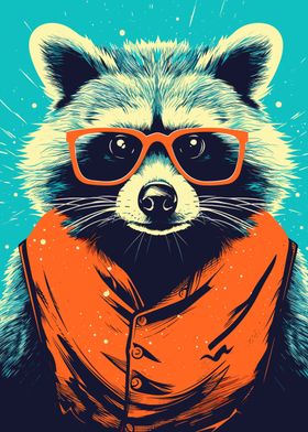 Racoon Risograph Animal