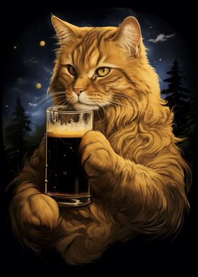 Cat Drinks Beer