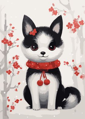 Cute Inu Japanese Painting