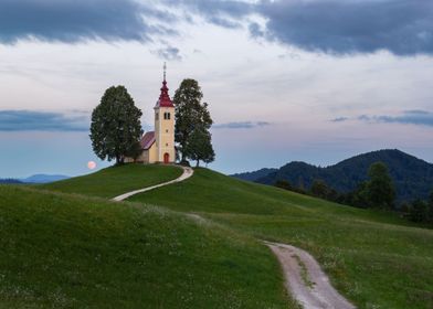 Moonrise Church Landscape