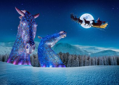 Santa over the Kelpies