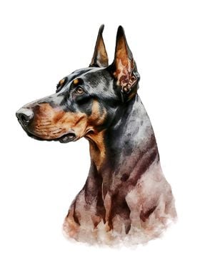 Doberman Watercolor Art