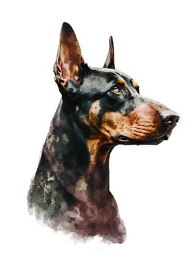 Doberman Watercolor Art