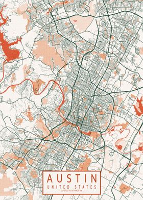 Austin City Map Bohemian