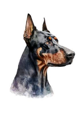 Doberman Watercolor Art