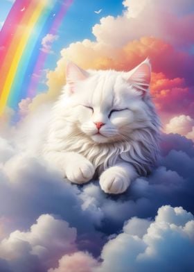 White Cat Sleeping Clouds