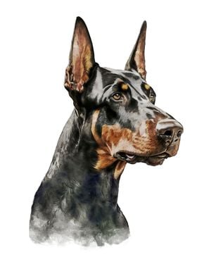 Doberman Watercolor Art