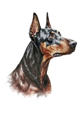 Doberman Watercolor Art