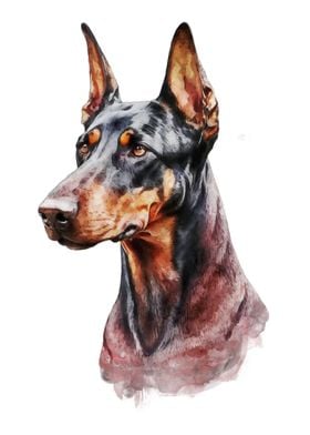 Doberman Watercolor Art