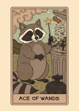 Ace of Cups Raccoons Tarot