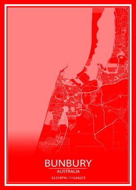 Bunbury AUS Red White Map