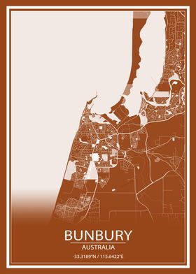 Bunbury AUS Brown City Map