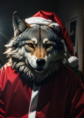 Wolf santa funny