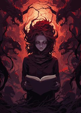 Woman Reading to Demons
