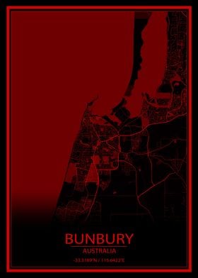 Bunbury Australia Red Map