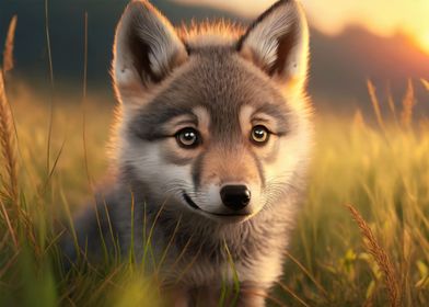 Wolf Pup In Sunset Light