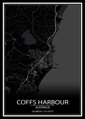 Coffs Harbour Black Map