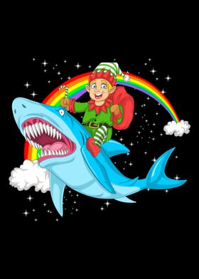 elf riding shark christmas