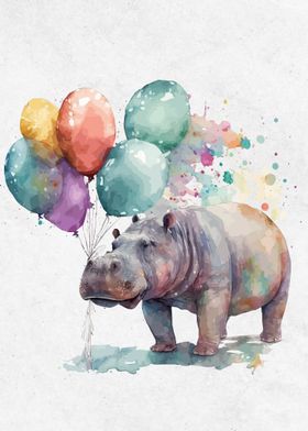 Watercolor Animals Rhino