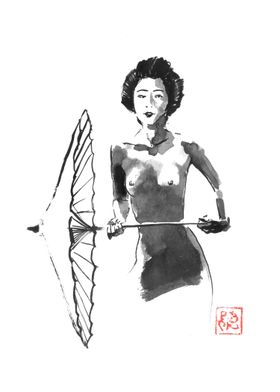 nude geisha and umbrella