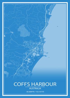 Coffs Harbour Blue Map